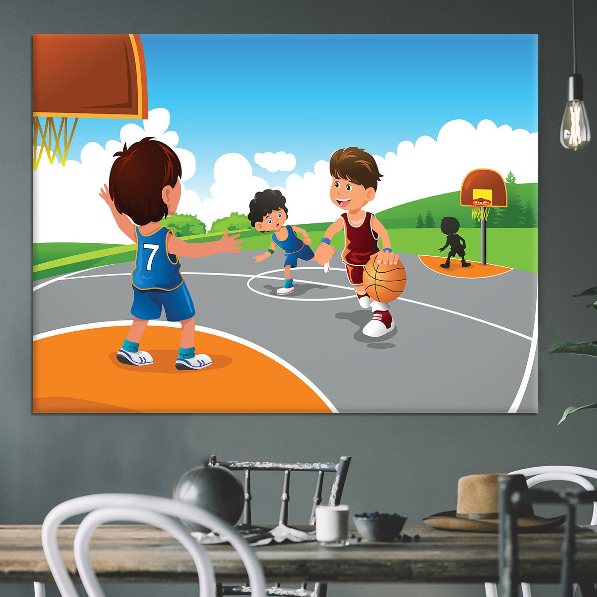 Kids playing basketball in a playground Canvas Print or Poster - Canvas Art Rocks - 3