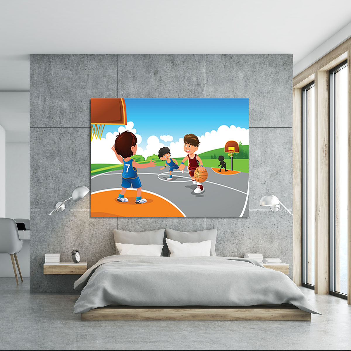 Kids playing basketball in a playground Canvas Print or Poster - Canvas Art Rocks - 5