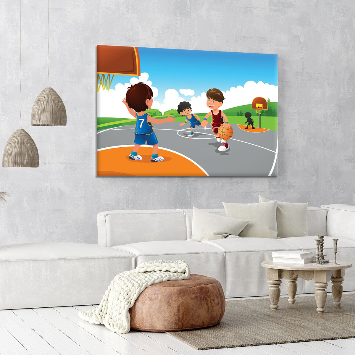 Kids playing basketball in a playground Canvas Print or Poster - Canvas Art Rocks - 6