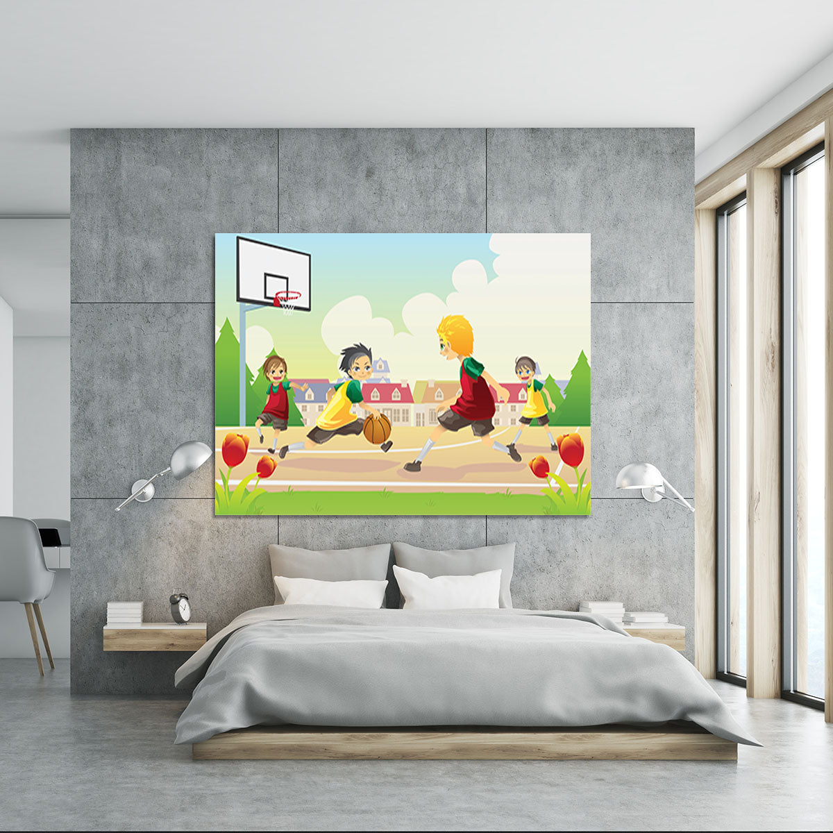 Kids playing basketball in the suburban area Canvas Print or Poster - Canvas Art Rocks - 5