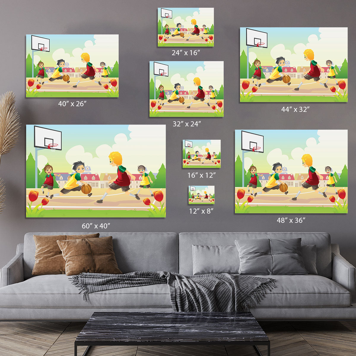Kids playing basketball in the suburban area Canvas Print or Poster - Canvas Art Rocks - 7