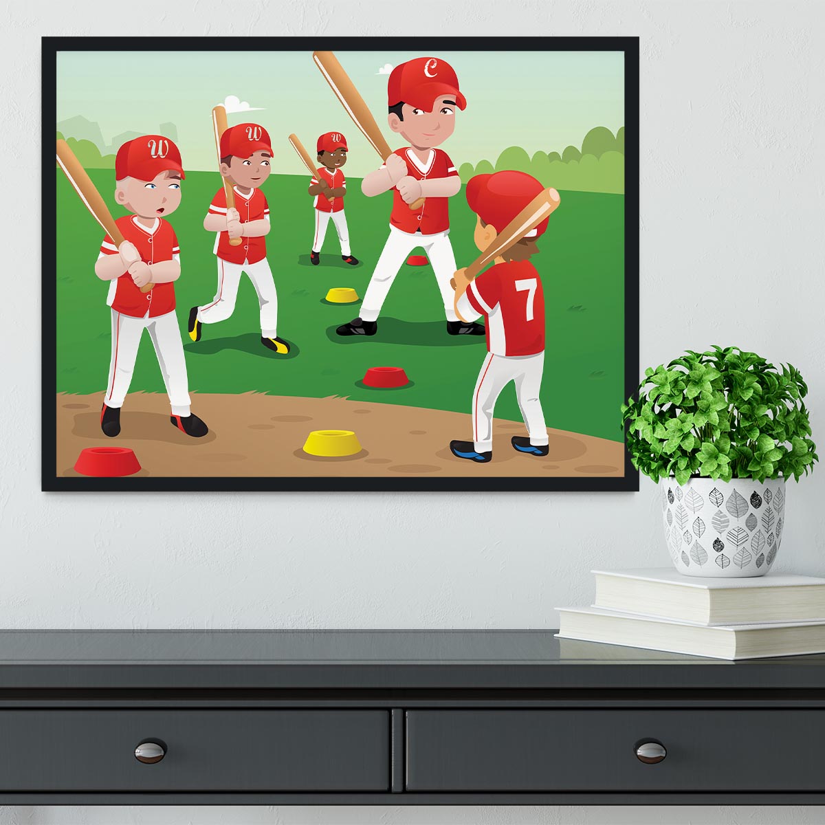 Kids practicing baseball Framed Print - Canvas Art Rocks - 2