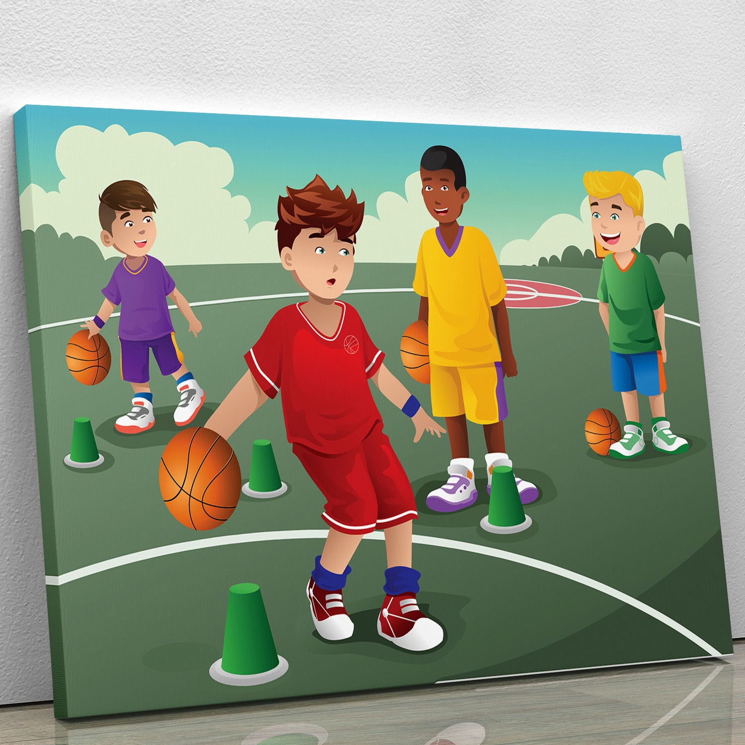 Kids practicing basketball Canvas Print or Poster - Canvas Art Rocks - 1