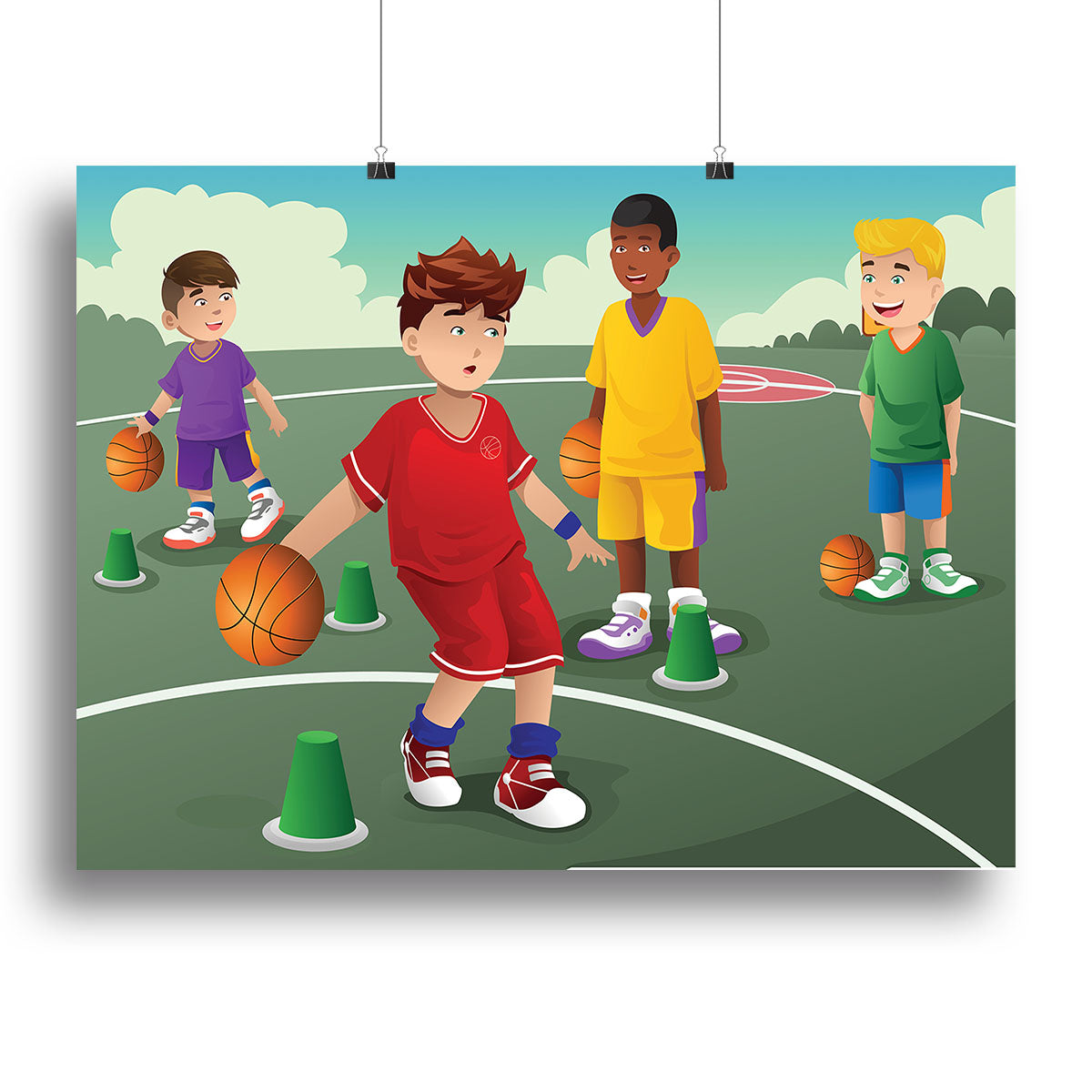Kids practicing basketball Canvas Print or Poster - Canvas Art Rocks - 2