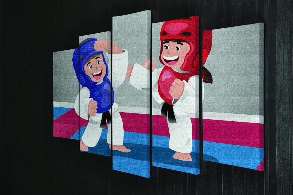 Kids practicing taekwondo in a dojo 5 Split Panel Canvas - Canvas Art Rocks - 2