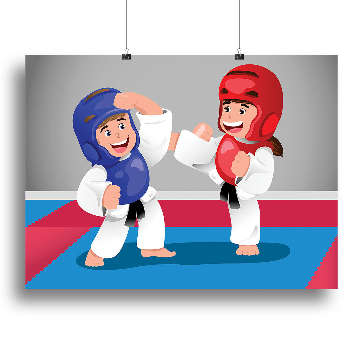 Kids practicing taekwondo in a dojo Canvas Print or Poster - Canvas Art Rocks - 2