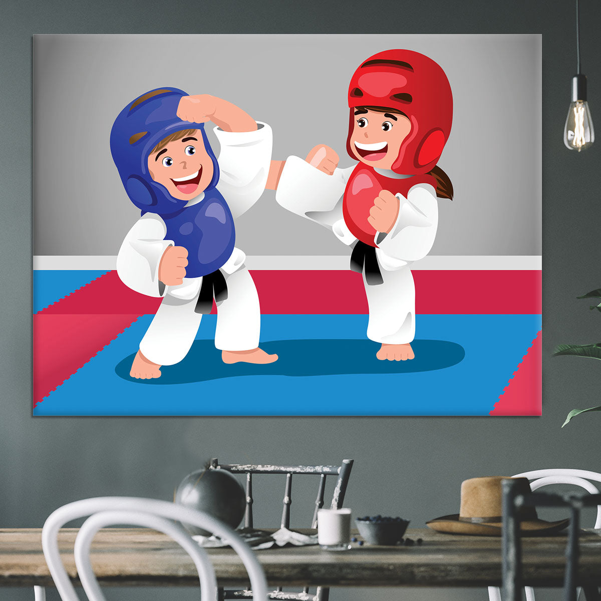 Kids practicing taekwondo in a dojo Canvas Print or Poster - Canvas Art Rocks - 3