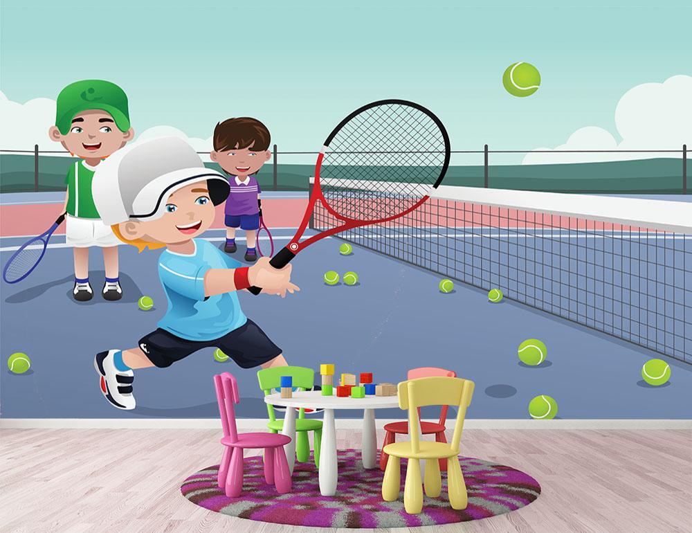 Kids practicing tennis Wall Mural Wallpaper - Canvas Art Rocks - 2