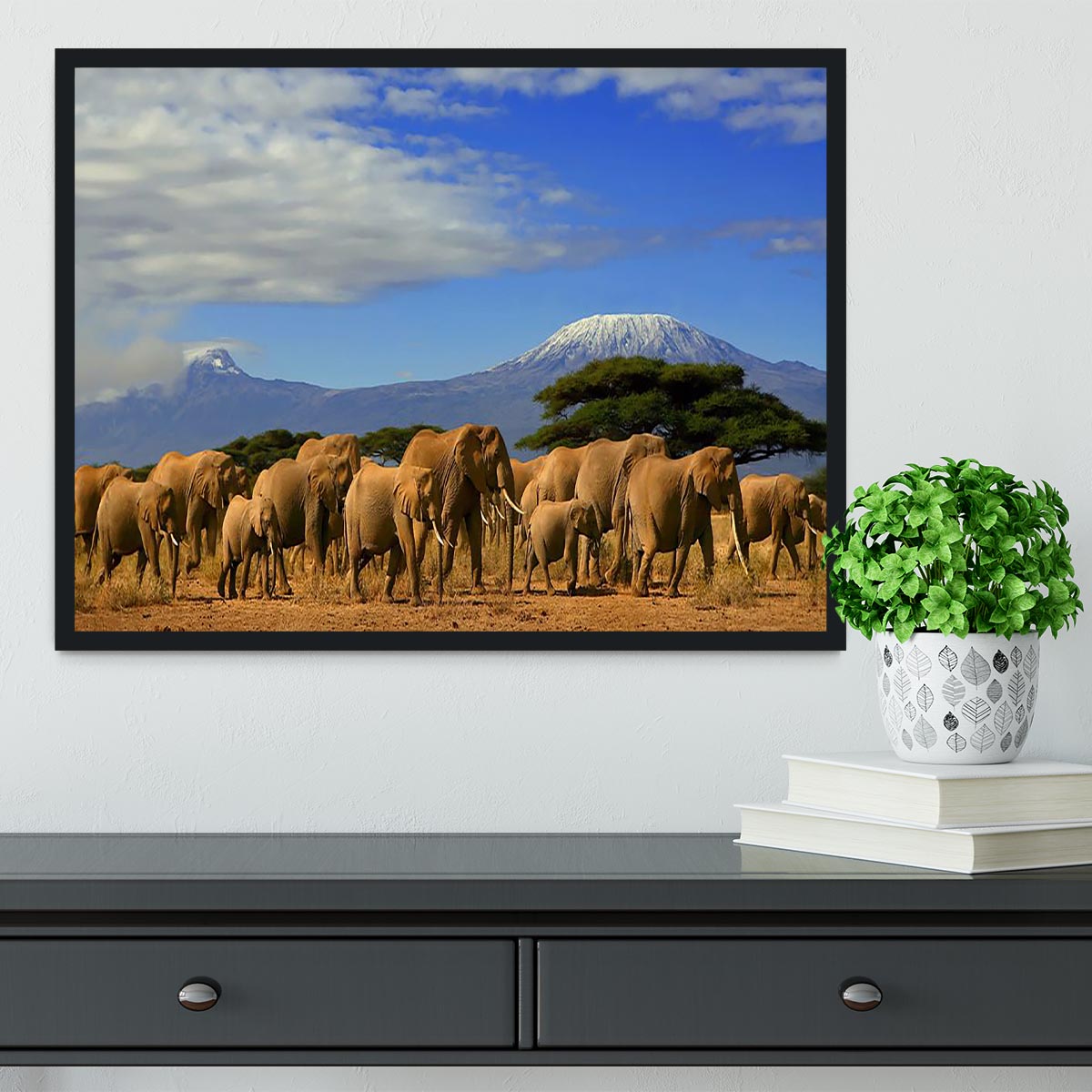 Kilimanjaro And Elephants Framed Print - Canvas Art Rocks - 2