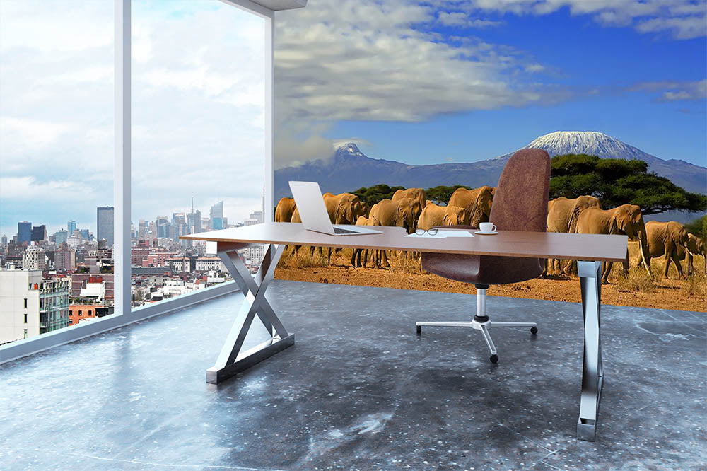 Kilimanjaro And Elephants Wall Mural Wallpaper - Canvas Art Rocks - 3