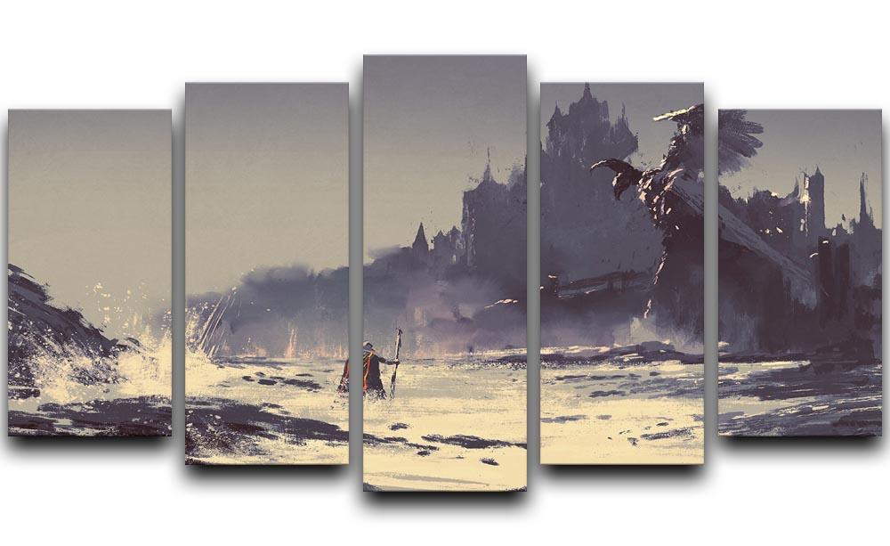 King walking through sea beach 5 Split Panel Canvas  - Canvas Art Rocks - 1