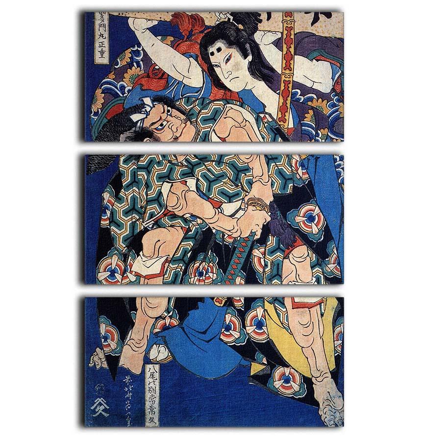 Kusunuki Tamonmaru by Hokusai 3 Split Panel Canvas Print - Canvas Art Rocks - 1