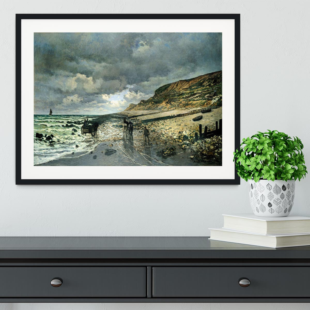 La Pointe del Heve at low tide by Monet Framed Print - Canvas Art Rocks - 1