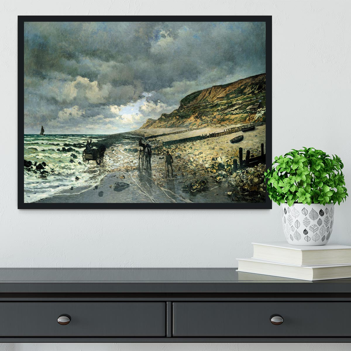 La Pointe del Heve at low tide by Monet Framed Print - Canvas Art Rocks - 2
