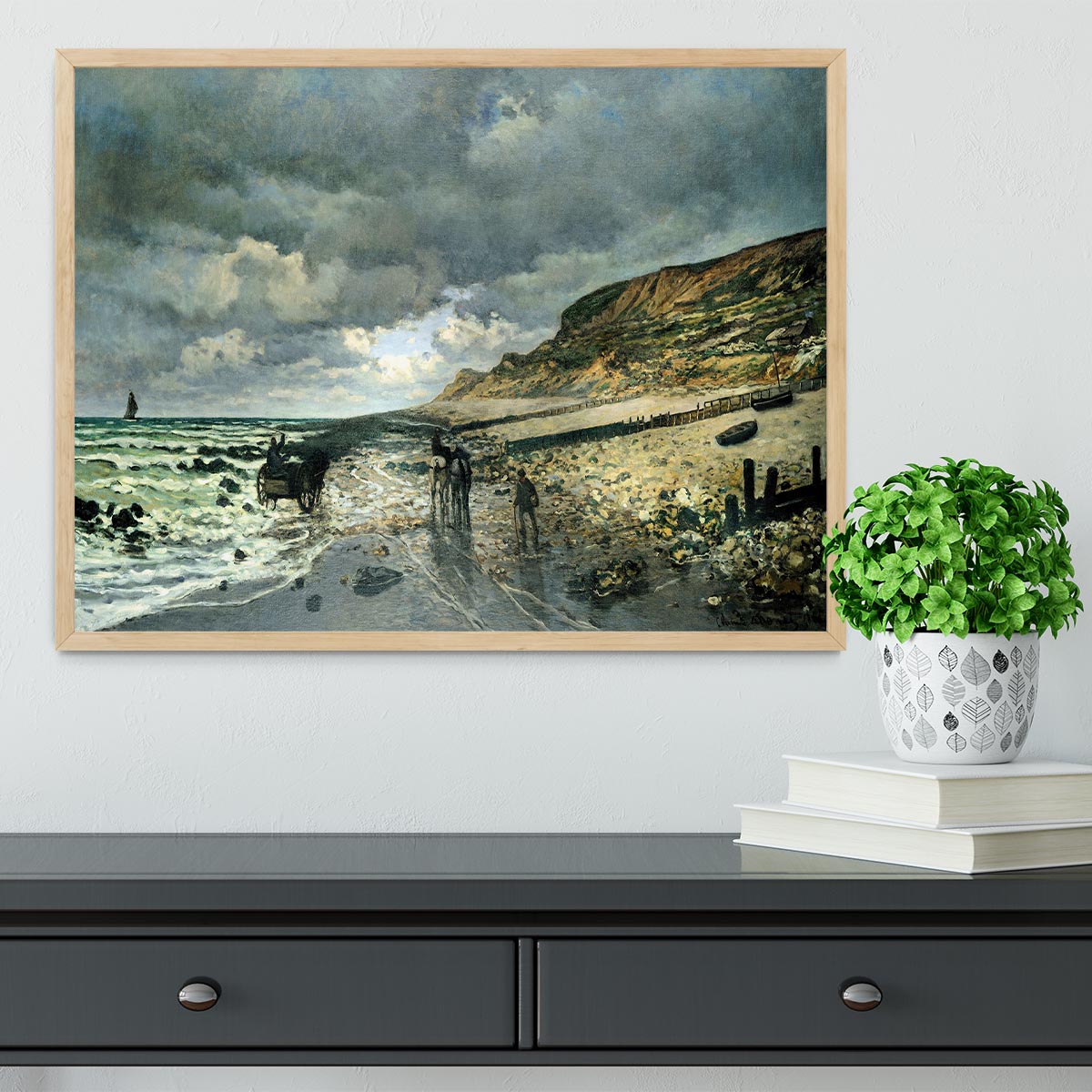 La Pointe del Heve at low tide by Monet Framed Print - Canvas Art Rocks - 4