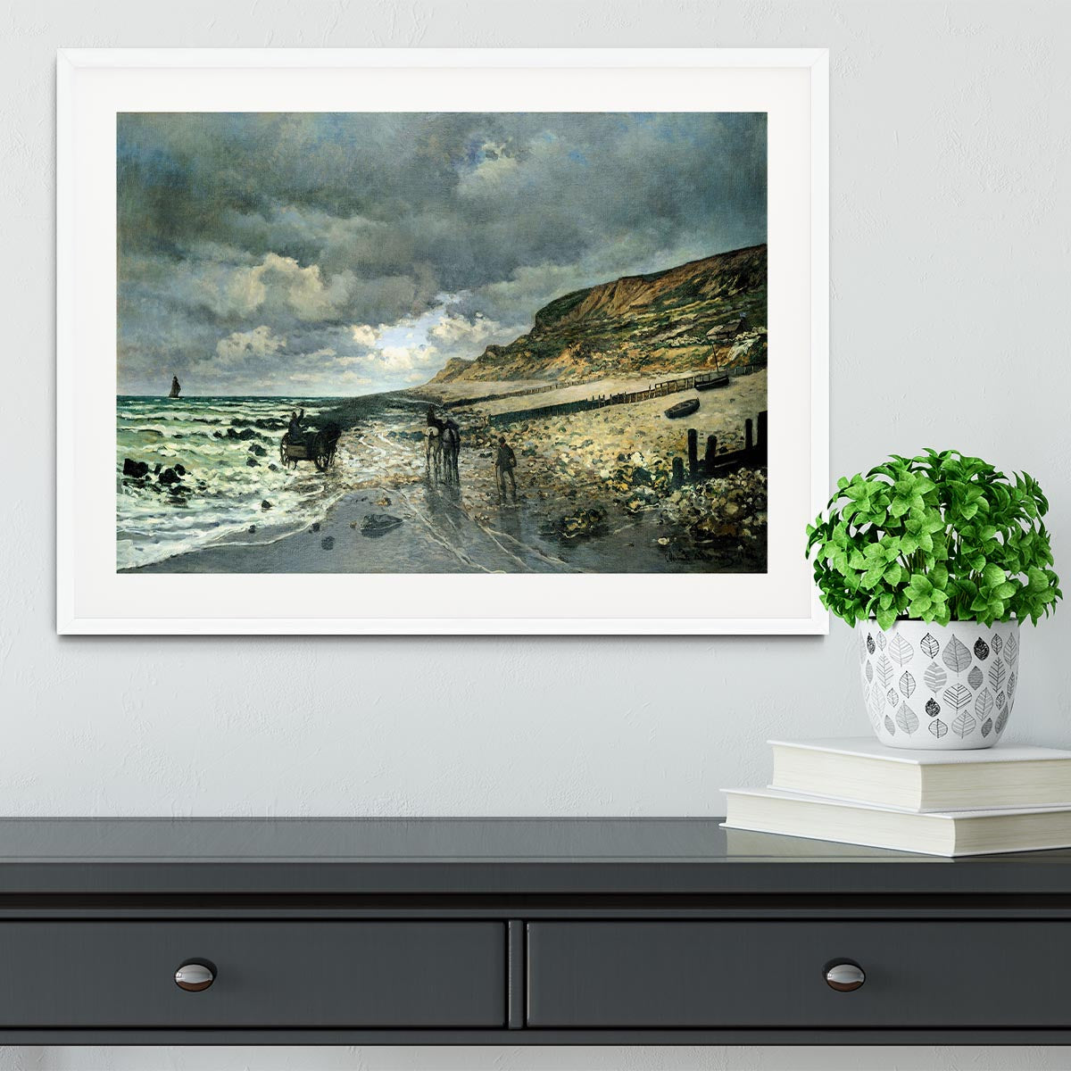 La Pointe del Heve at low tide by Monet Framed Print - Canvas Art Rocks - 5
