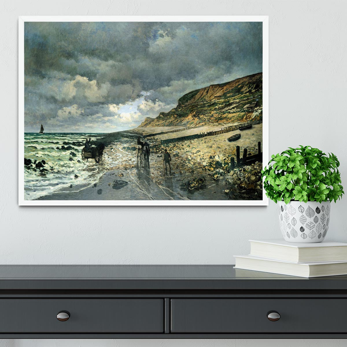 La Pointe del Heve at low tide by Monet Framed Print - Canvas Art Rocks -6
