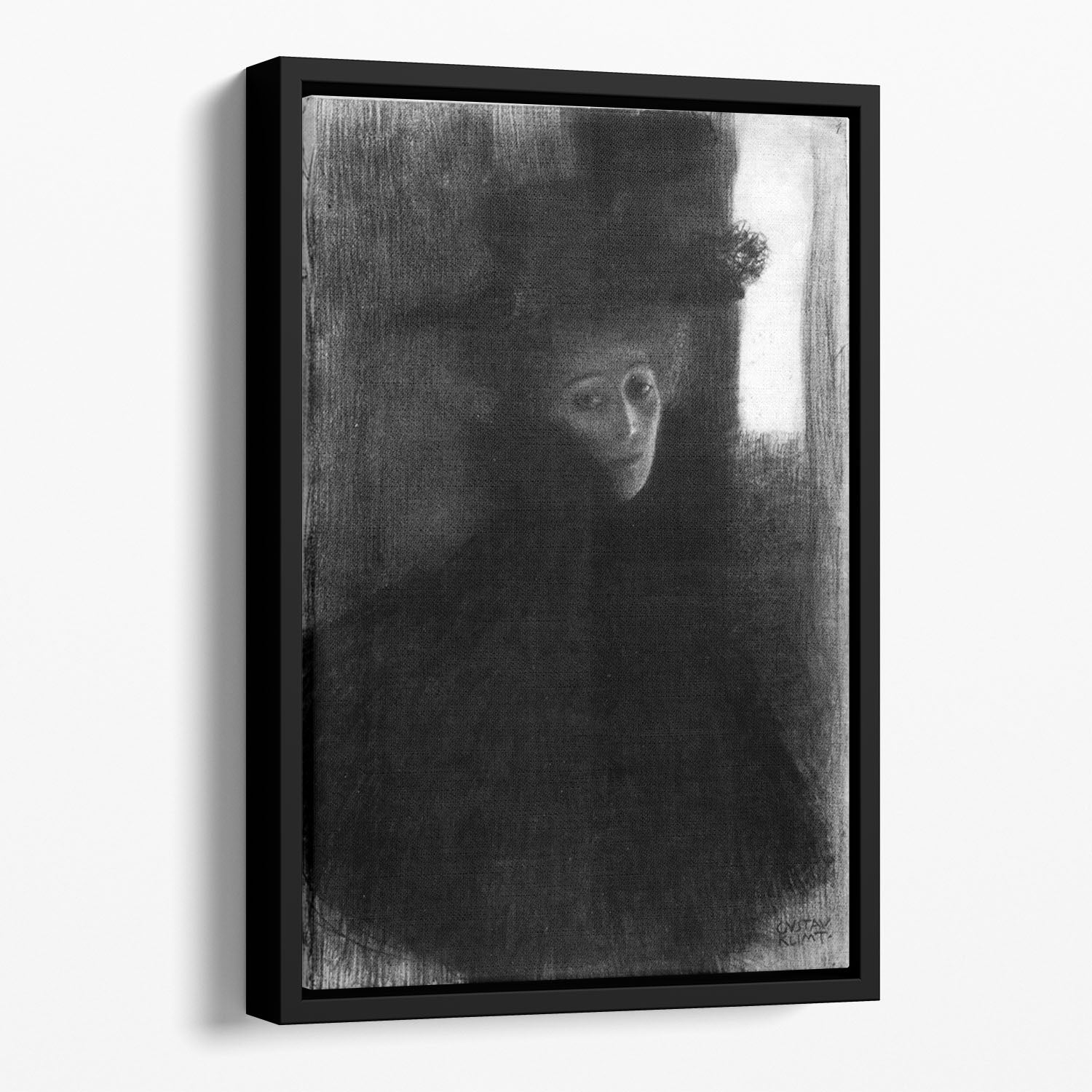 Lady with a hat and Cape by Klimt Floating Framed Canvas