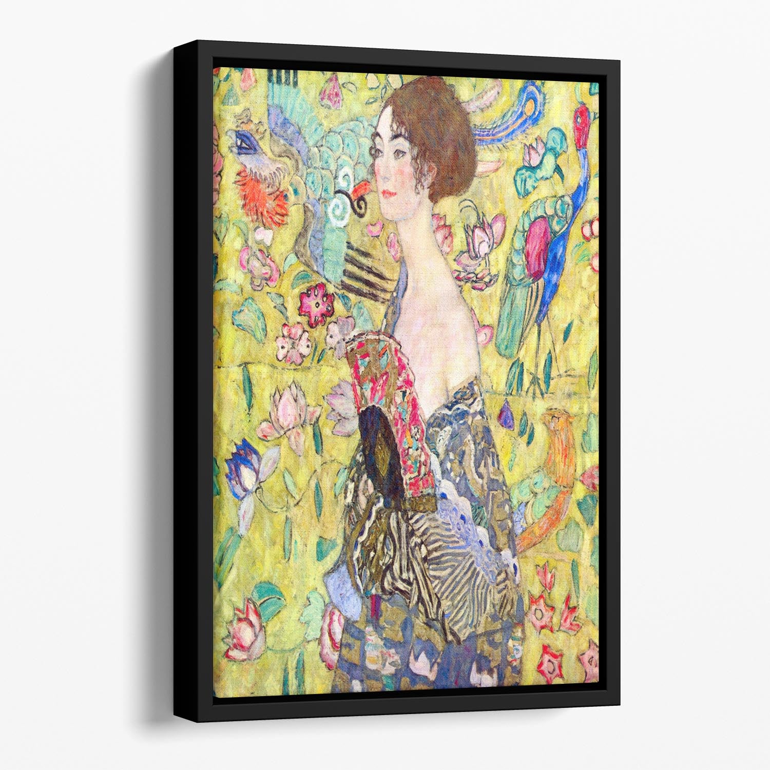 Lady with fan by Klimt Floating Framed Canvas