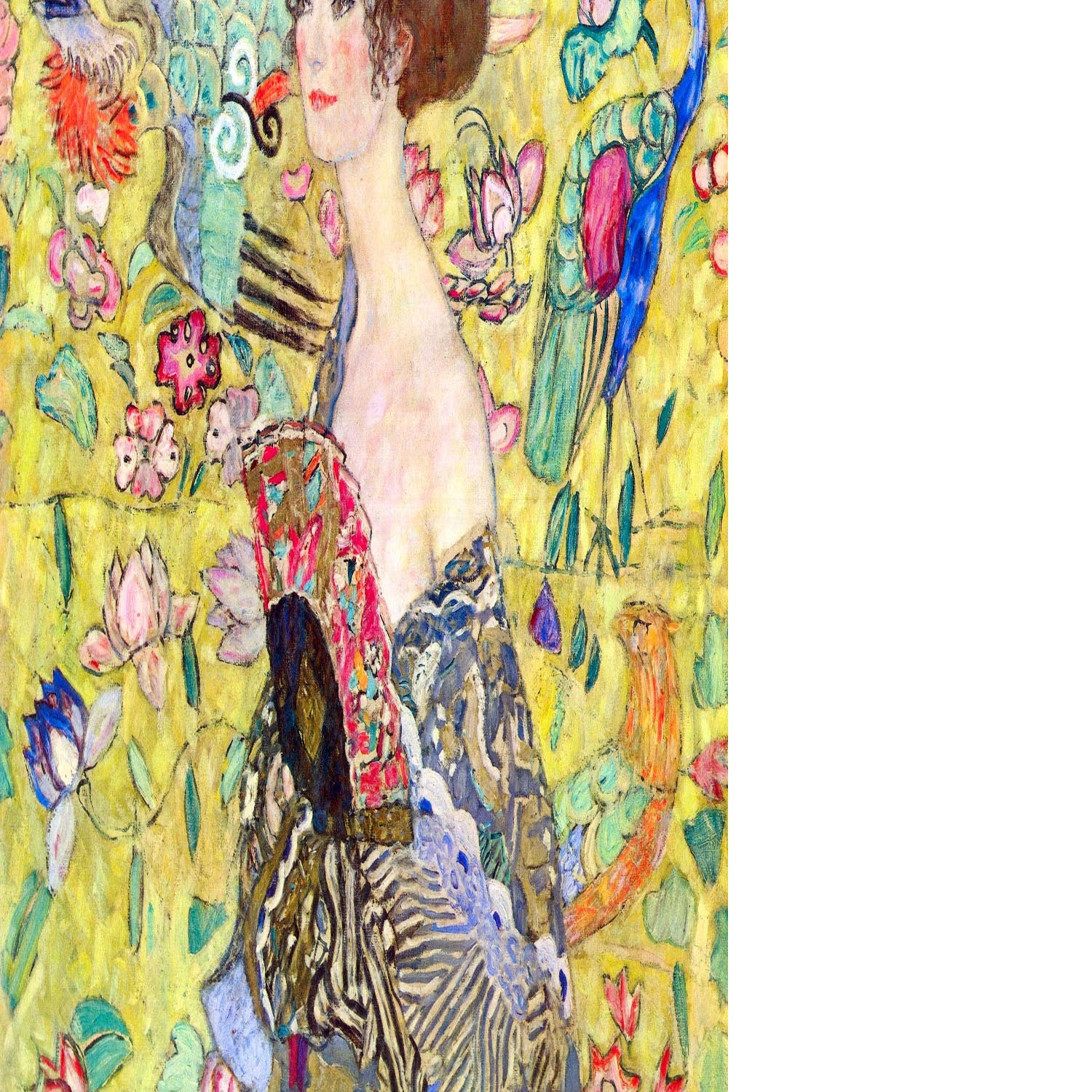 Lady with fan by Klimt Floating Framed Canvas