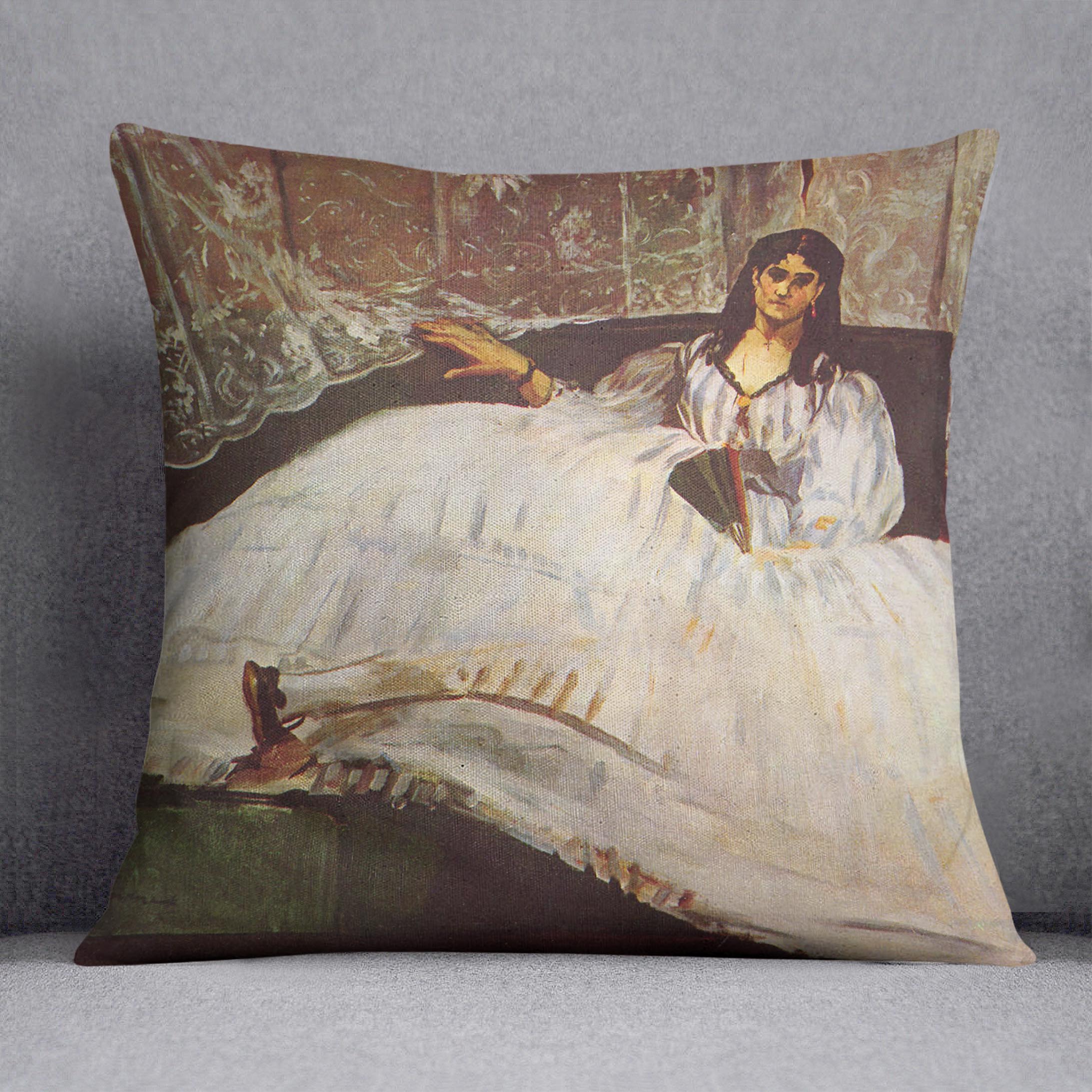 Lady with fan by Manet Cushion