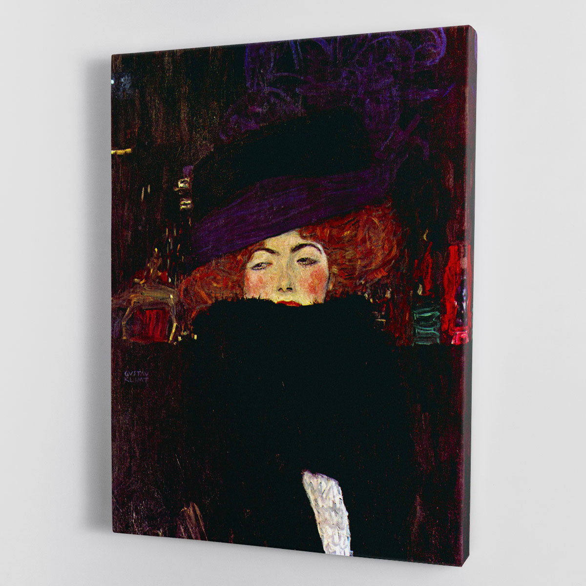 Lady with hat and feather by Klimt Canvas Print or Poster - Canvas Art Rocks - 1