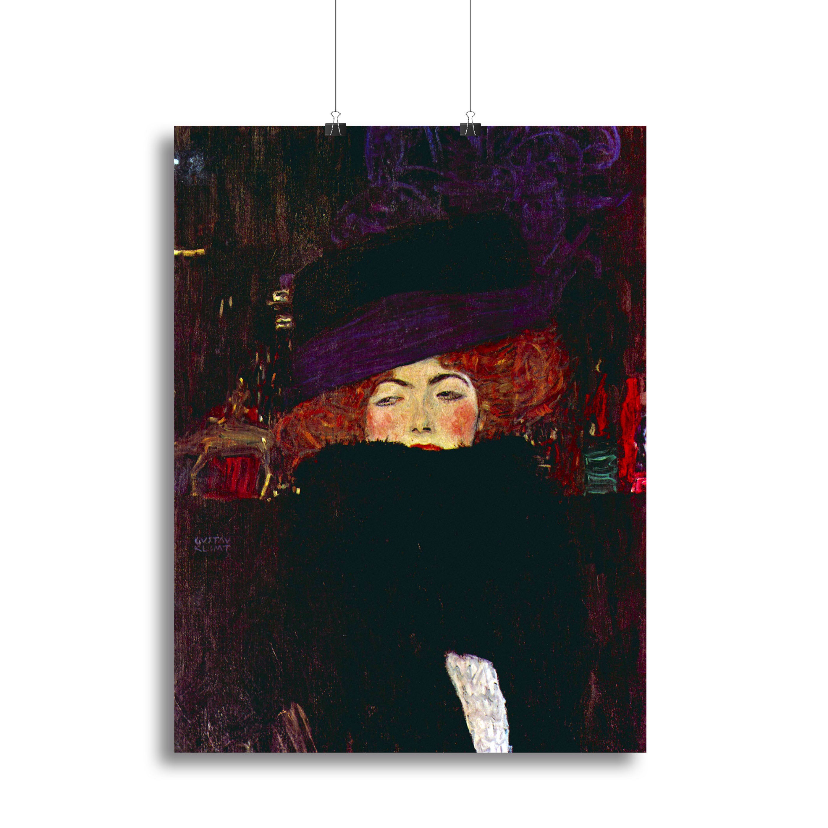 Lady with hat and feather by Klimt Canvas Print or Poster - Canvas Art Rocks - 2