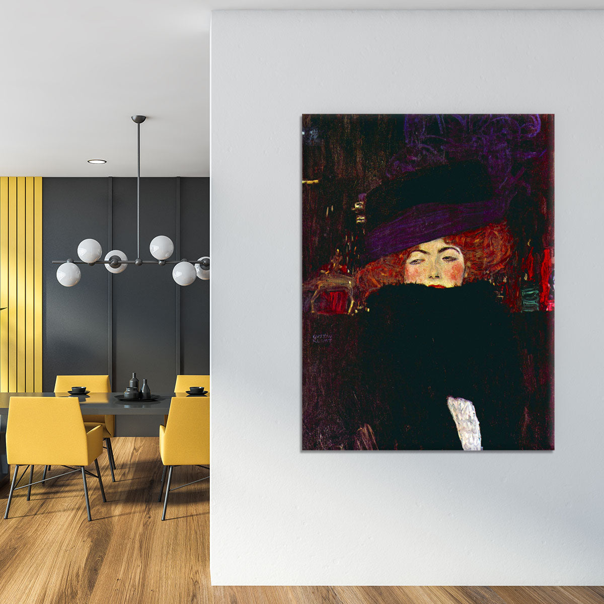 Lady with hat and feather by Klimt Canvas Print or Poster - Canvas Art Rocks - 4