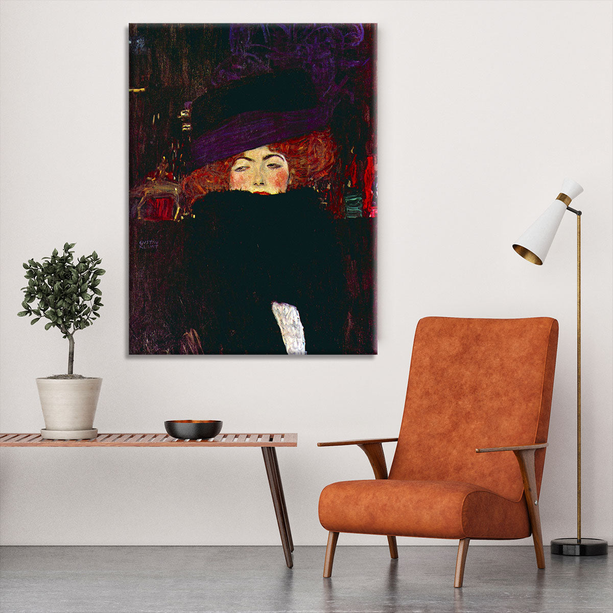Lady with hat and feather by Klimt Canvas Print or Poster - Canvas Art Rocks - 6