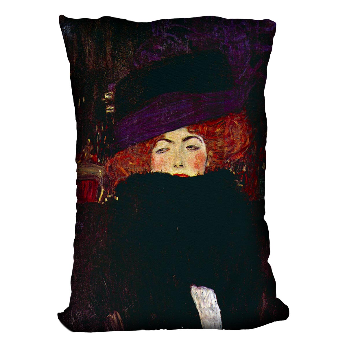 Lady with hat and feather by Klimt Cushion