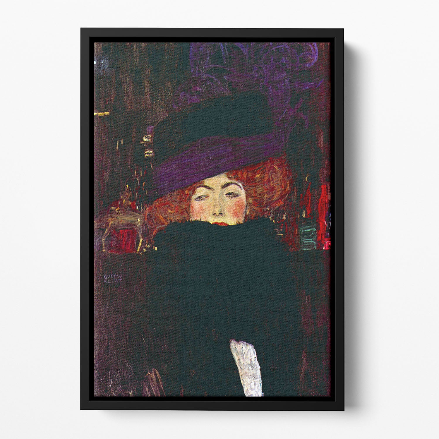 Lady with hat and feather by Klimt Floating Framed Canvas