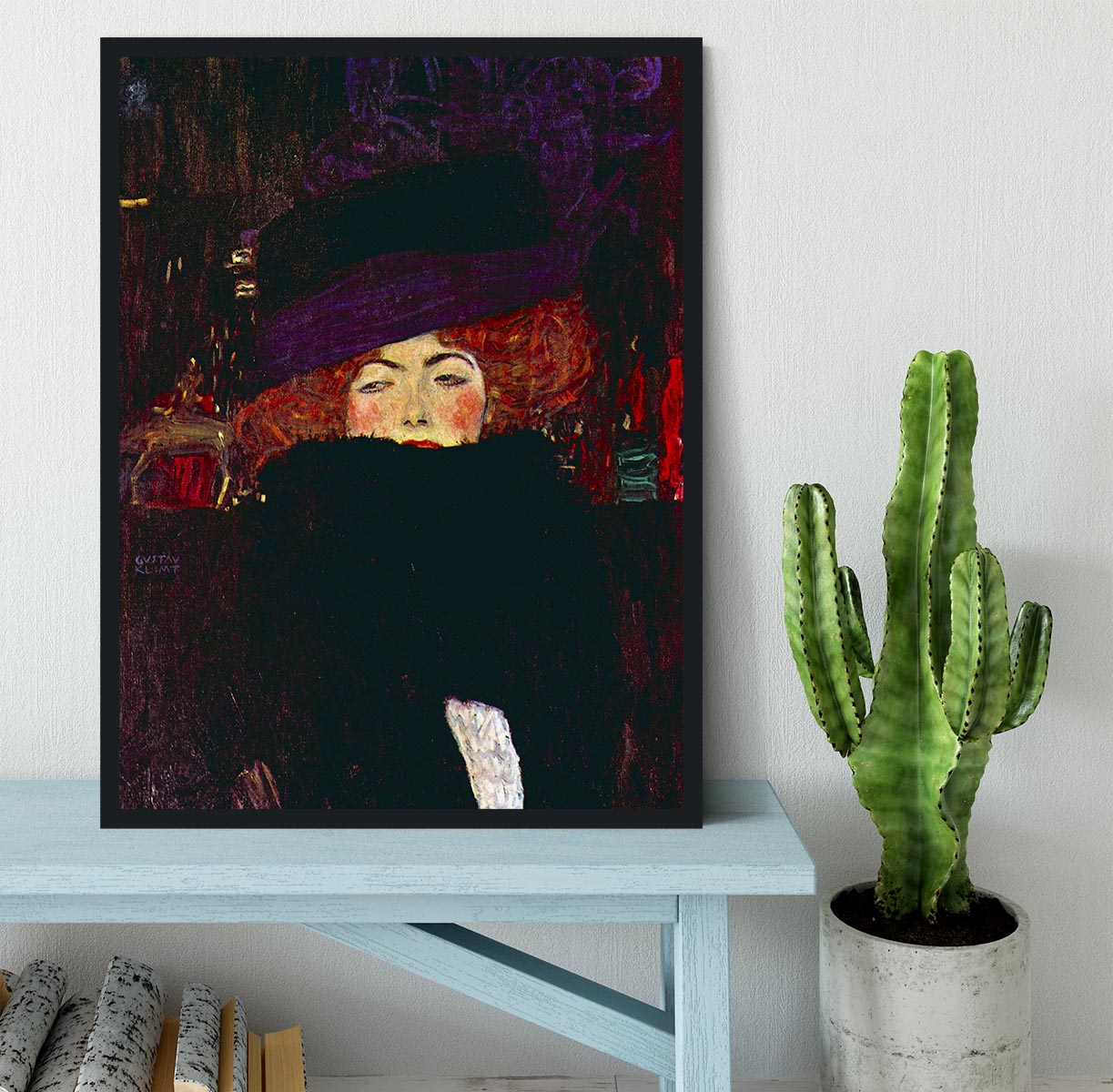 Lady with hat and feather by Klimt Framed Print - Canvas Art Rocks - 2
