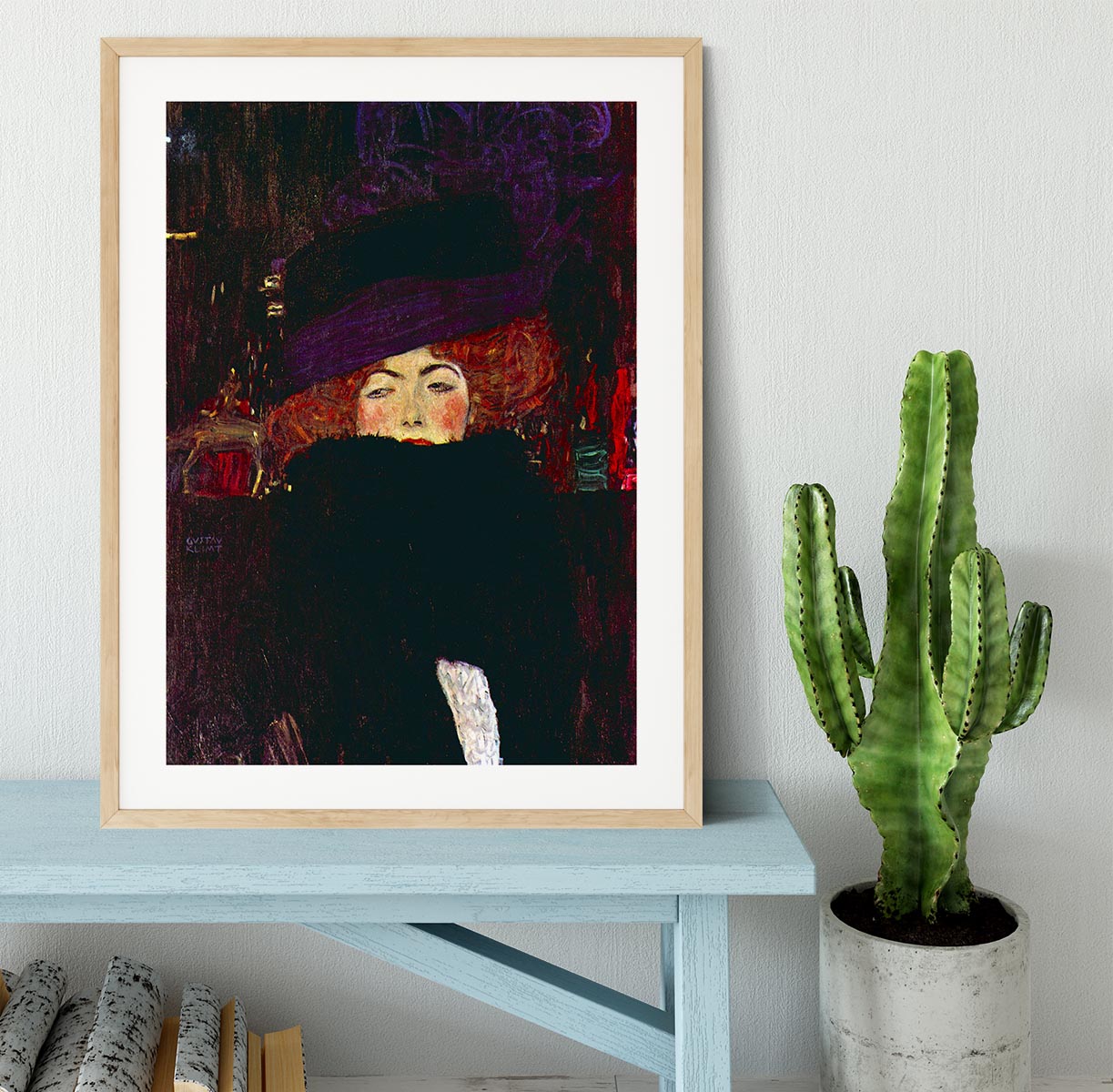 Lady with hat and feather by Klimt Framed Print - Canvas Art Rocks - 3