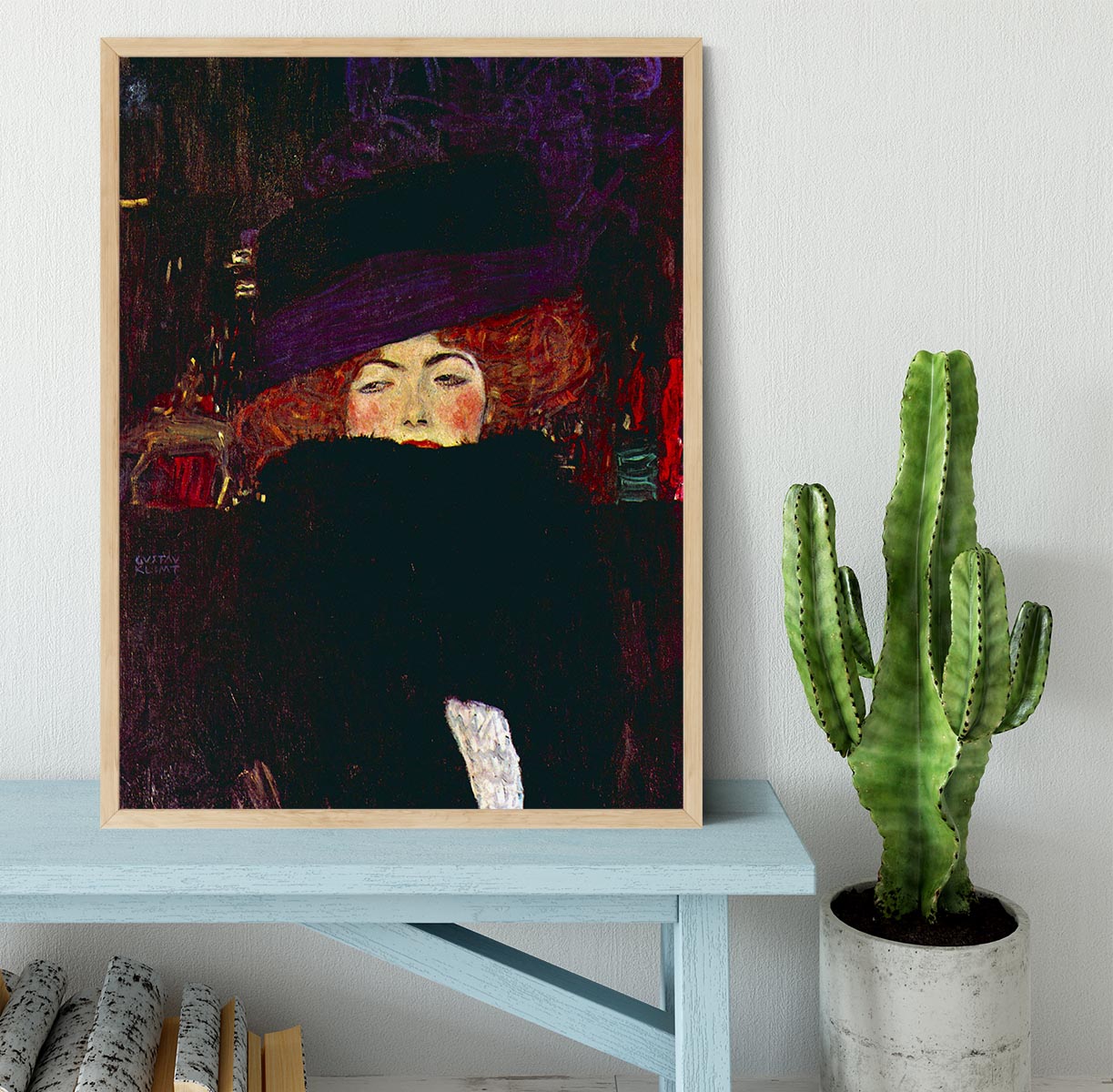 Lady with hat and feather by Klimt Framed Print - Canvas Art Rocks - 4