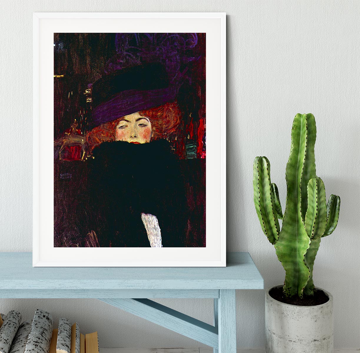Lady with hat and feather by Klimt Framed Print - Canvas Art Rocks - 5