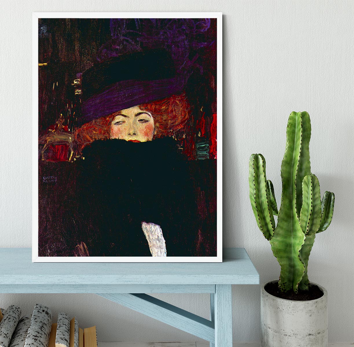 Lady with hat and feather by Klimt Framed Print - Canvas Art Rocks -6
