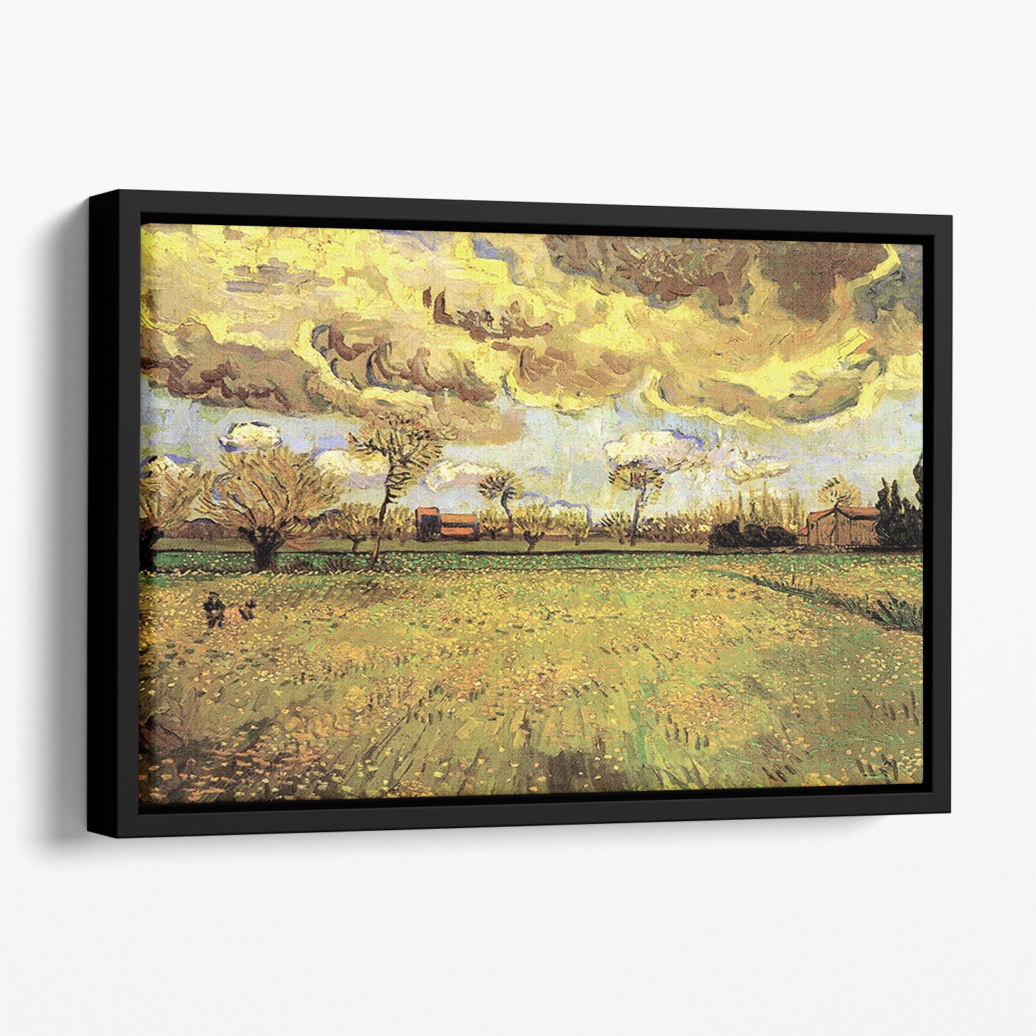 Landscape Under a Stormy Sky by Van Gogh Floating Framed Canvas