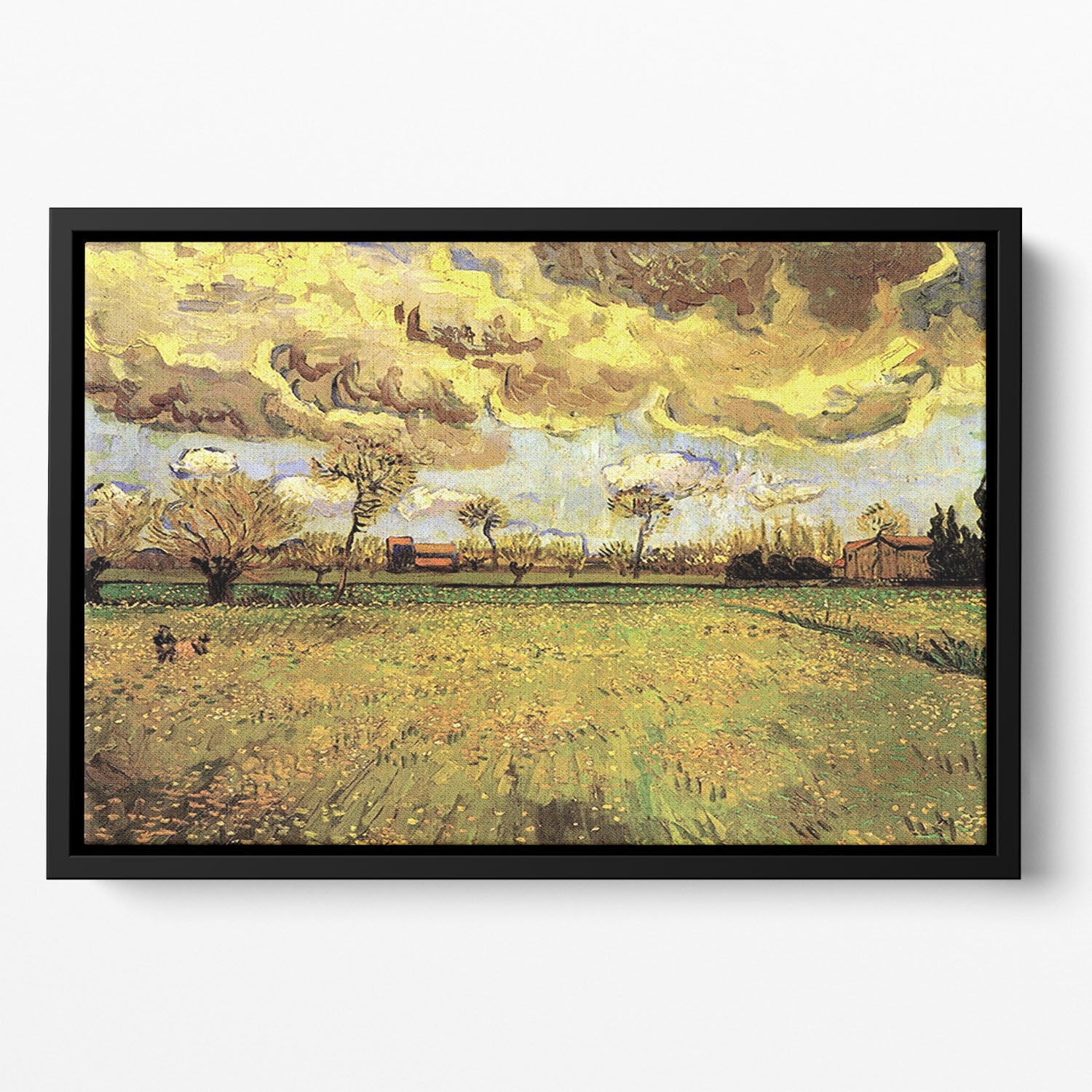 Landscape Under a Stormy Sky by Van Gogh Floating Framed Canvas