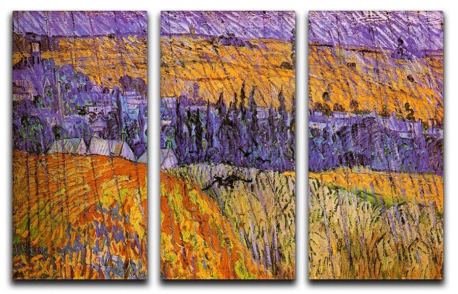 Landscape at Auvers in the Rain by Van Gogh 3 Split Panel Canvas Print - Canvas Art Rocks - 4