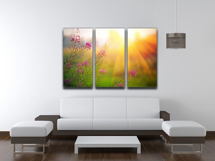 Landscape with Fireweed at sunny summer 3 Split Panel Canvas Print - Canvas Art Rocks - 3
