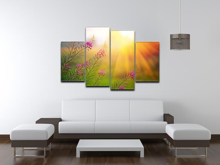 Landscape with Fireweed at sunny summer 4 Split Panel Canvas  - Canvas Art Rocks - 3