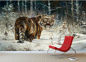 Landscape with a tiger in winter wood Wall Mural Wallpaper - Canvas Art Rocks - 2