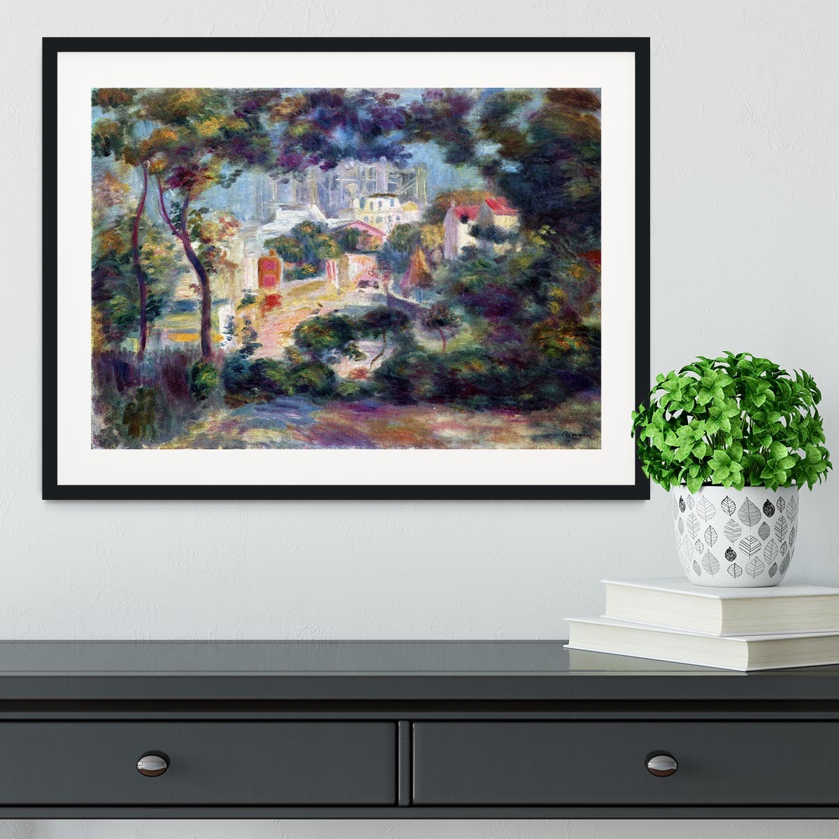 Landscape with a view of the Sacred Heart by Renoir Framed Print - Canvas Art Rocks - 1