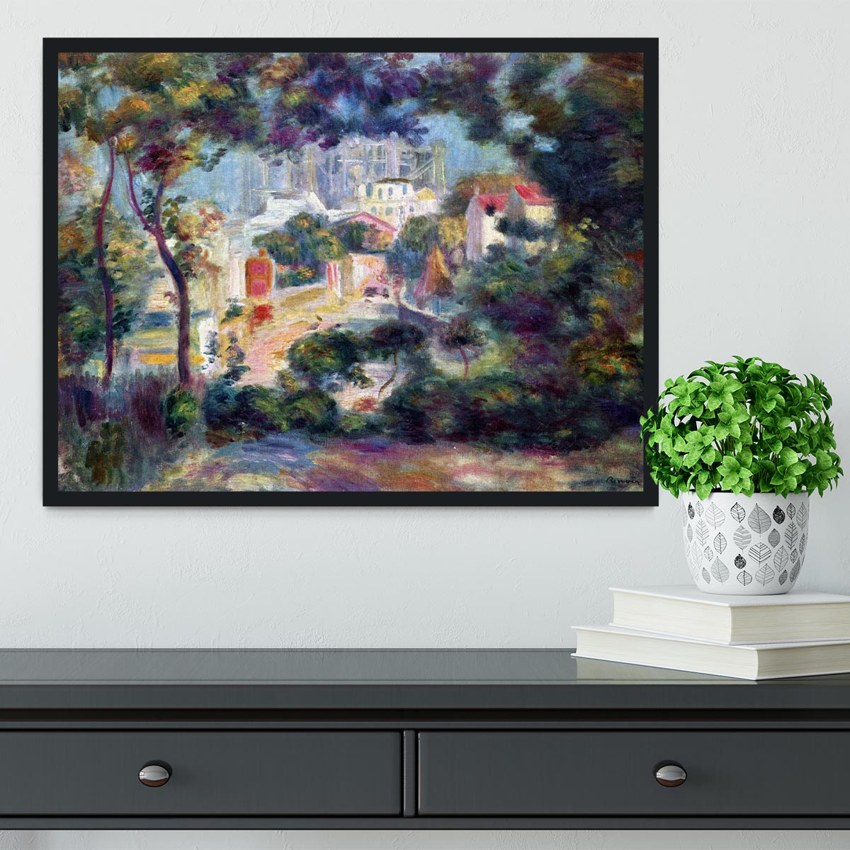 Landscape with a view of the Sacred Heart by Renoir Framed Print - Canvas Art Rocks - 2