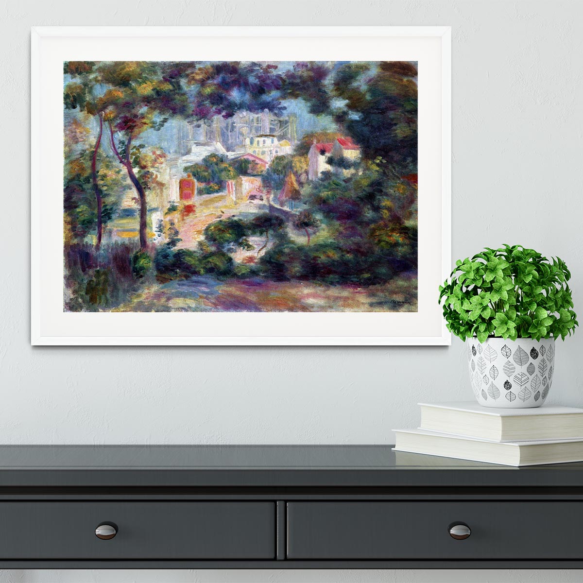 Landscape with a view of the Sacred Heart by Renoir Framed Print - Canvas Art Rocks - 5