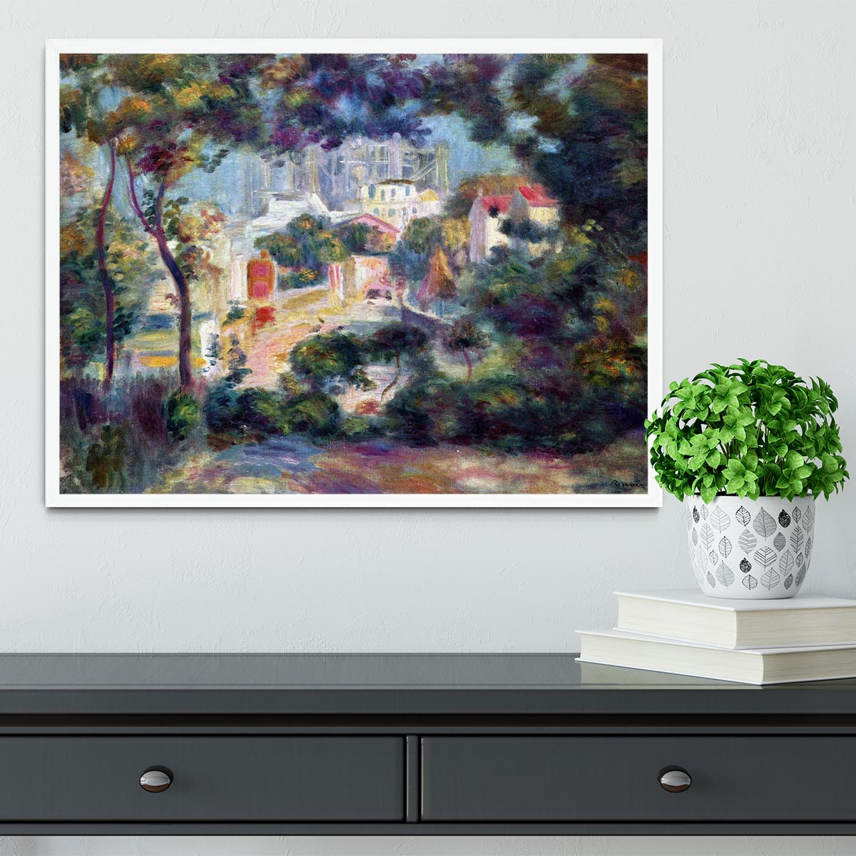 Landscape with a view of the Sacred Heart by Renoir Framed Print - Canvas Art Rocks -6