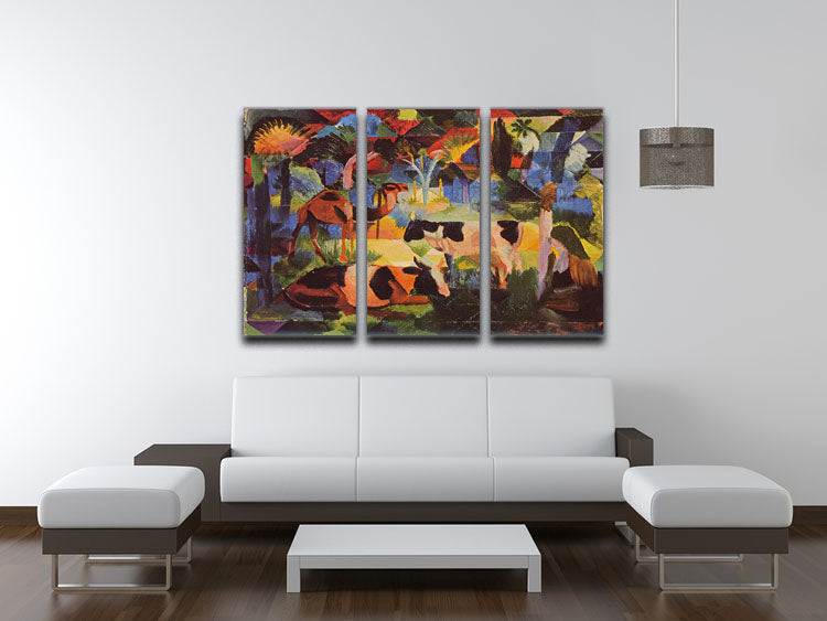 Landscape with cows and camels by Macke 3 Split Panel Canvas Print - Canvas Art Rocks - 3