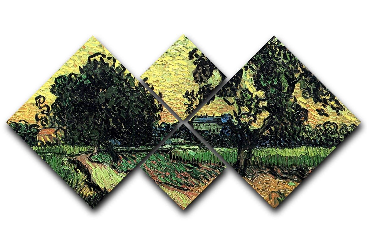 Landscape with the Chateau of Auvers at Sunset by Van Gogh 4 Square Multi Panel Canvas  - Canvas Art Rocks - 1