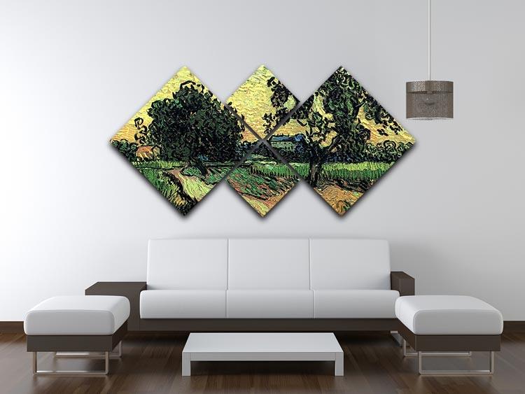 Landscape with the Chateau of Auvers at Sunset by Van Gogh 4 Square Multi Panel Canvas - Canvas Art Rocks - 3