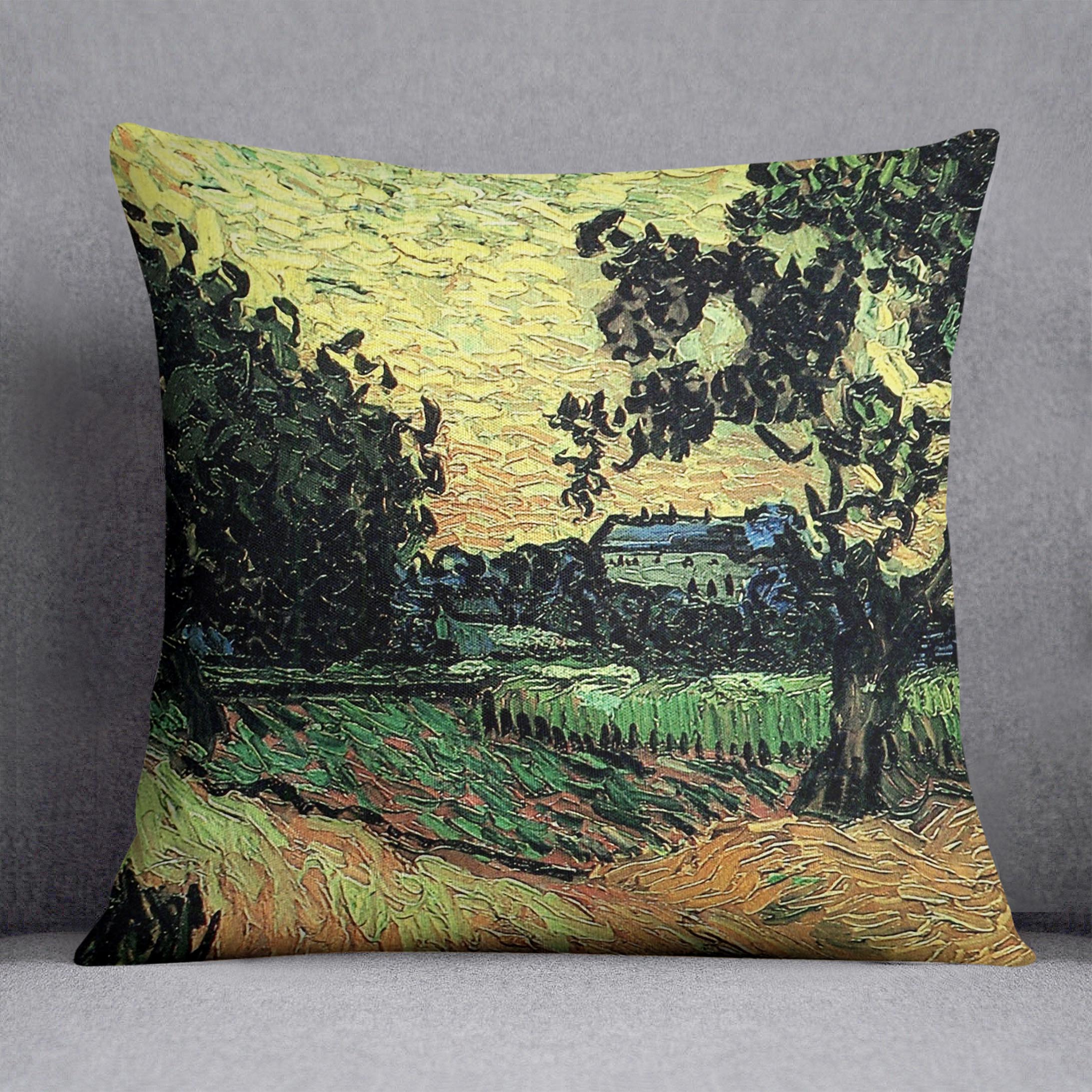 Landscape with the Chateau of Auvers at Sunset by Van Gogh Cushion